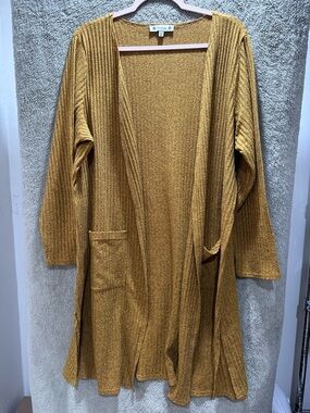 Lightweight Ribbed Open-Front Cardigan in Mustard by Valdo